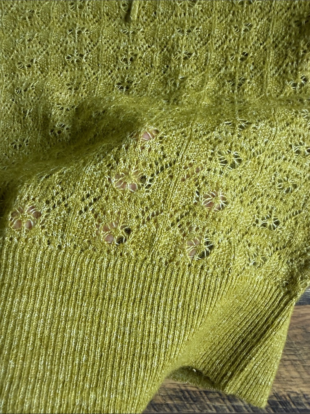 Crochet Pointelle Tie-Neck Short Sleeve Sweater Top - Picture 3 of 5